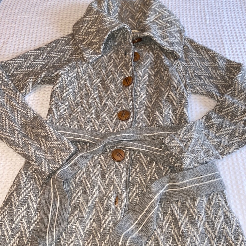 Anthropologie Gray and Cream Knit Button-Front Cardigan